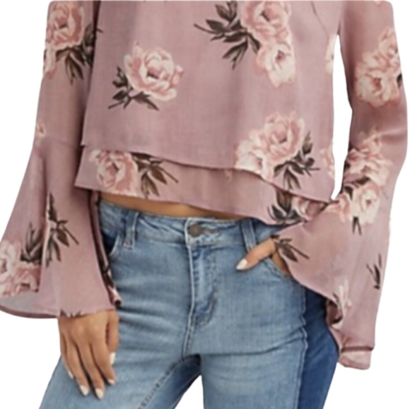 Charlotte Russe Tops - Cropped Pop-Over Boho Floral Festival Blouse with Bell Sleeves Women's Medium